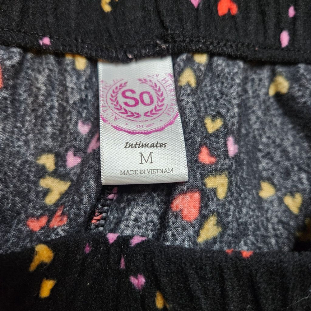 SO Medium Black and Pink Hearts Fleece Pajama Comfy Shorts - Picture 4 of 5